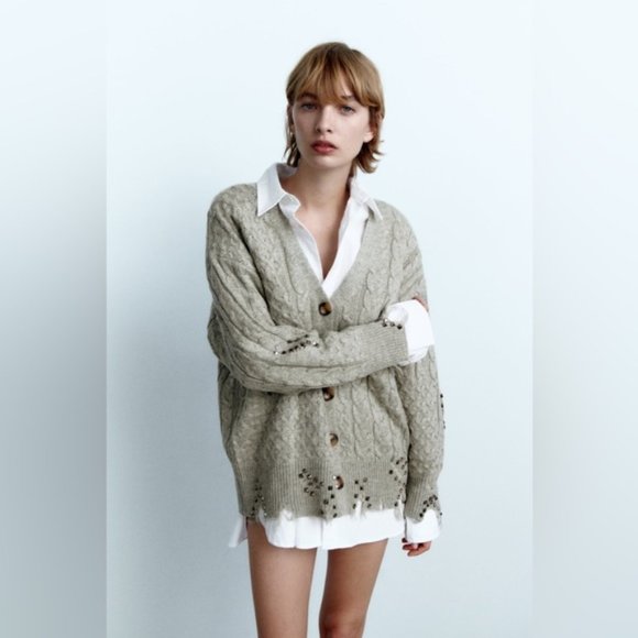 Zara Sweaters - NWT ZARA STUDDED BRAIDED KNIT CARDIGAN